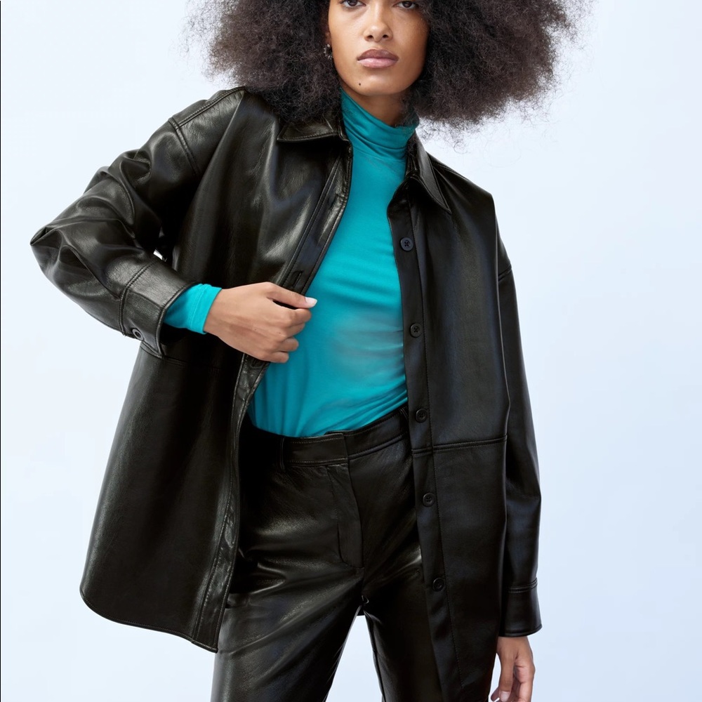 Aritzia Black Peli Leather Shirt Jacket
